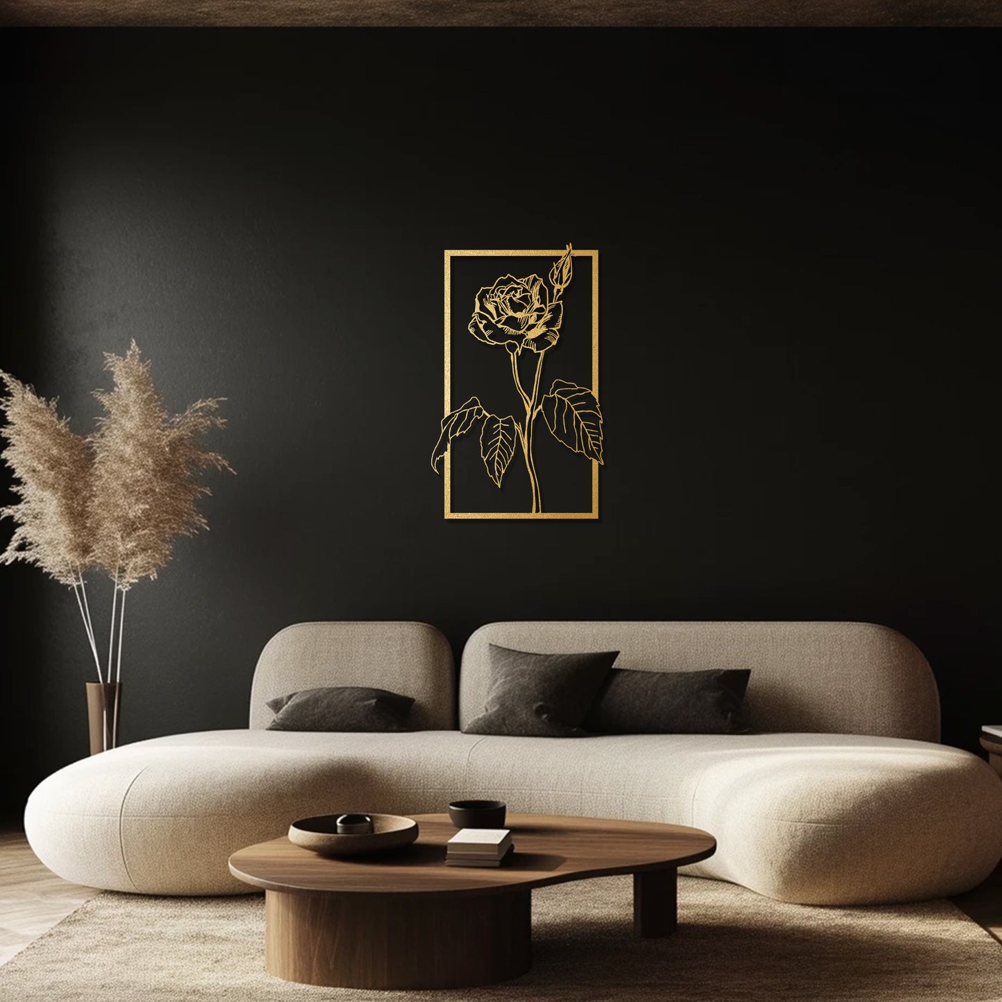 Gold-plated 3D rose metal wall decoration elegant display on black wall