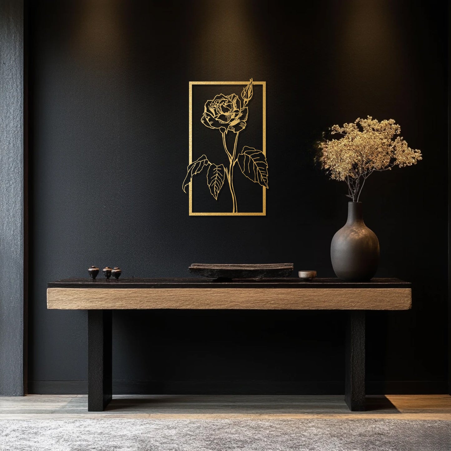 Modern Gold Rose Metal Wall Art | 3D Luxury Steel Decor | Minimalist Home Office Wall Hanging | Living Room Decorative Panel