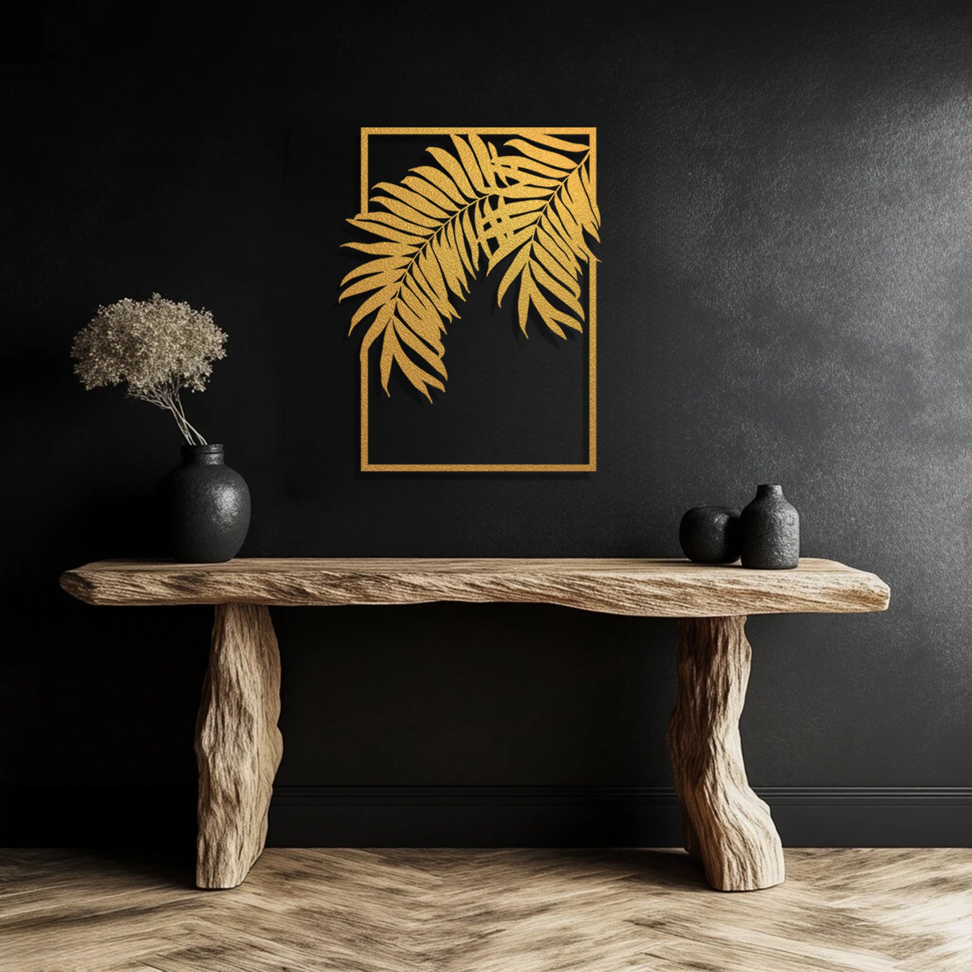 Gold palm leaf metal wall art for modern boho entryway decor