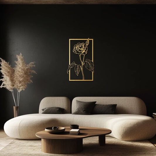 Gold-plated 3D rose metal wall decoration elegant display on black wall